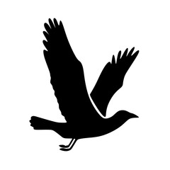 Minimalist Silhouette Flying Bird Graphic Icon with Wings Spread Wide Open