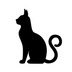 Silhouette Cat Domestic Animal Sitting with Curly Tail Illustration