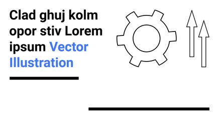 Gear with two upward arrows alongside bold text and geometric lines indicate growth, progress, or functionality. Ideal for industry, workflow, mechanics, growth, strategy, minimalism simple landing