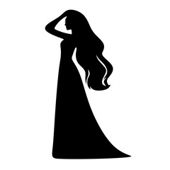 Elegant Silhouette Woman Long Hair Dress Gown Fashionable Lady Illustration