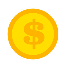 Flat Yellow Dollar Coin Icon Isolated on White Background