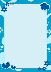 dark blue, light blue, pastel background. cute frame shape, aesthetic