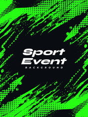 Green and Black Sport Background in Grunge Brush Style and Halftone Effect