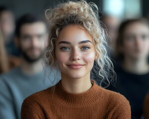 Obraz premium Smiling woman in a cozy work environment
