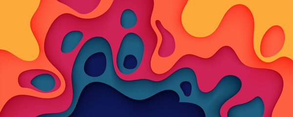 Fototapeta premium Colorful 3D Paper Cut Abstract Background with Layered Fluid Shapes