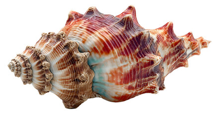 Fototapeta premium A striking seashell featuring ornate structure and vibrant colors isolated on a isolated on white transparent background PNG cutout