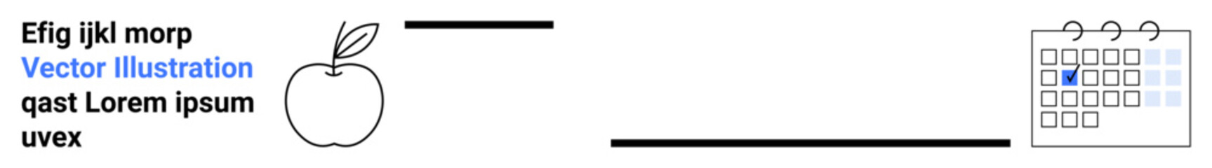 Apple with stem and leaf linked to calendar grid by lines symbolizing planning, time management, health, productivity, education, deadlines, and simple landing page