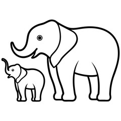 Obraz premium Elephant with baby line art vector illustration 