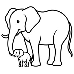 Elephant with baby line art vector illustration 