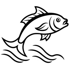 Fish jumping in river line art vector illustration 
