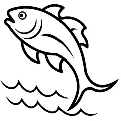 Fish jumping in river line art vector illustration 
