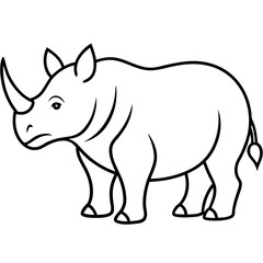 Rhino on savannah line art vector illustration 