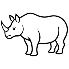 Rhino on savannah line art vector illustration 