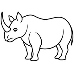 Rhino on savannah line art vector illustration 