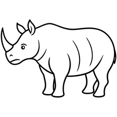 Rhino on savannah line art vector illustration 