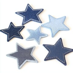 Obraz premium Unique denim star patches displayed on a clean white background.