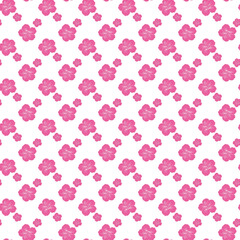 Pink Floral Seamless Pattern With Hibiscus Flowers on White Background