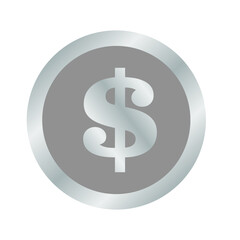 Silver Dollar Coin Symbol Isolated on White Background