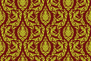 Traditional Thai art seamless pattern in damask style motifs suitable for wallpaper, cloth, curtain, textile, tile and fabric design isolated illustration vector archive EPS file.