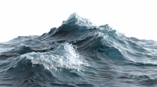 Dramatic ocean waves under a comic book sky depicting the power and fury of the sea isolated on white transparent background PNG cutout