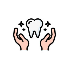Obraz premium Bright White Tooth in Cupped Hands Icon