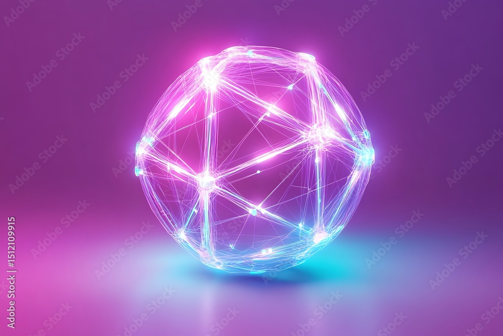 Poster 3d global network icon in smooth vector style, glowing connections and soft gradient background