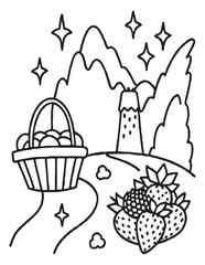 Summer Coloring page, line art, black and white, cute summer illustration, coloring page holiday time