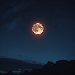 Fototapeta premium A mesmerizing full moon glowing in the night sky, surrounded by stars and faint clouds. The atmospheric scene captures the calm beauty of a lunar night with a sense of stillness and mystery.