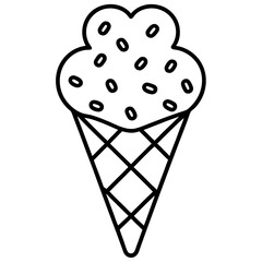 Playful Ice Cream Cone with Overflowing Heart Sprinkles, Line Art Style