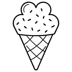 Playful Ice Cream Cone with Overflowing Heart Sprinkles, Line Art Style