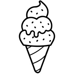 Playful Ice Cream Cone with Overflowing Heart Sprinkles, Line Art Style