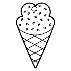 Playful Ice Cream Cone with Overflowing Heart Sprinkles, Line Art Style