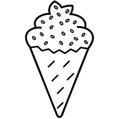 Playful Ice Cream Cone with Overflowing Heart Sprinkles, Line Art Style