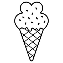 Playful Ice Cream Cone with Overflowing Heart Sprinkles, Line Art Style