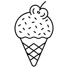 Playful Ice Cream Cone with Overflowing Heart Sprinkles, Line Art Style