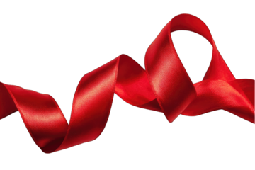 Red ribbon swirls against black background