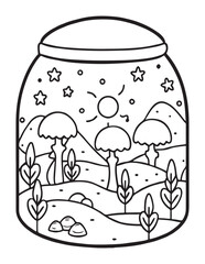 Summer Coloring page, line art, black and white, cute summer illustration, coloring page holiday time