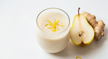Refreshing Pear Ginger Smoothie Lemon Zest Healthy Energizing Natural Drink