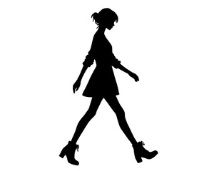 Silhouette of a woman walking, icon isolated on white background