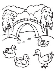 Summer Coloring page, line art, black and white, cute summer illustration, coloring page holiday time