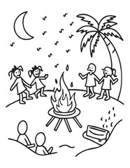 Summer Coloring page, line art, black and white, cute summer illustration, coloring page holiday time