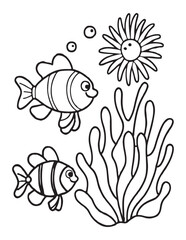 Summer Coloring page, line art, black and white, cute summer illustration, coloring page holiday time