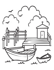 Obraz premium Summer Coloring page, line art, black and white, cute summer illustration, coloring page holiday time