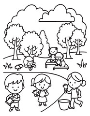 Summer Coloring page, line art, black and white, cute summer illustration, coloring page holiday time