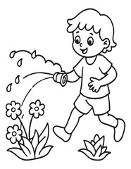 Summer Coloring page, line art, black and white, cute summer illustration, coloring page holiday time