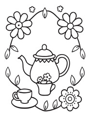 Summer Coloring page, line art, black and white, cute summer illustration, coloring page holiday time