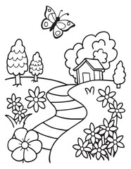 Summer Coloring page, line art, black and white, cute summer illustration, coloring page holiday time