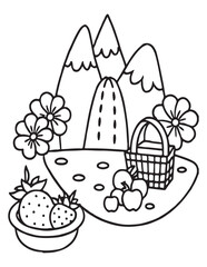 Summer Coloring page, line art, black and white, cute summer illustration, coloring page holiday time
