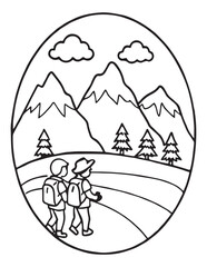 Summer Coloring page, line art, black and white, cute summer illustration, coloring page holiday time