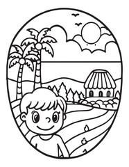 Summer Coloring page, line art, black and white, cute summer illustration, coloring page holiday time